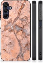 Telefoonhoesje Geschikt voor Samsung Galaxy A15 Leuk Case met Zwarte rand Marmer Oranje