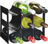 Wijn- en flessenrek - Kunststof wijnrek voor maximaal 9 flessen - Vrijstaand rek voor wijnflessen of andere dranken - Zwart