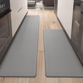 Keukenmat 44 x 120 + 44 x 240 cm, Veerkrachtig Leder Keukenmat Anti slip Wasbaar, Comfortabele Keukenmat Waterdicht voor Keuken, Woonkamer, Kantoor (Grijs)