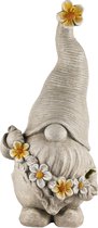 Décoratif | Gnome avec fleurs, gris/jaune, magnésium, 20x18x43cm | A240904