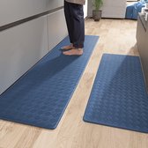 Keukenmat 44 x 120 + 44 x 180 cm, Anti Vermoeidheid Keukenmat Anti slip Wasbaar, Olie resistent, Waterdicht Leer Keukenmat voor Keuken, Eetkamer, Woonkamer, Kantoor (Blauw)