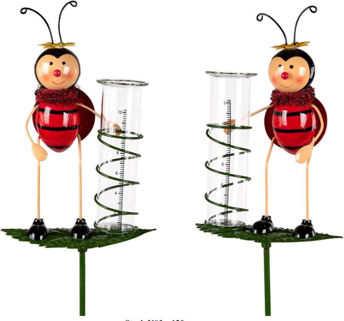 Rawa Geschenken Tuinsteker regenmeter lieveheersbeestje metaal en glas handgeschilderd 120 cm hoog 1 willekerige