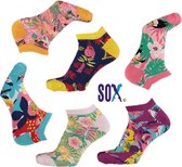 SOX Sneakers en Enkelsokken Dames Multipack in fantasie felle exotische tekening 37/42 zonder teennaad 6 PACK