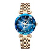 Dameshorloge Fashion Jewelry Seno - RVS - Waterdicht - Rose Goud/Blauw - Horloges voor Vrouwen - Dames Horloge - Dameshorloge - Meisjes Horloges - Goud