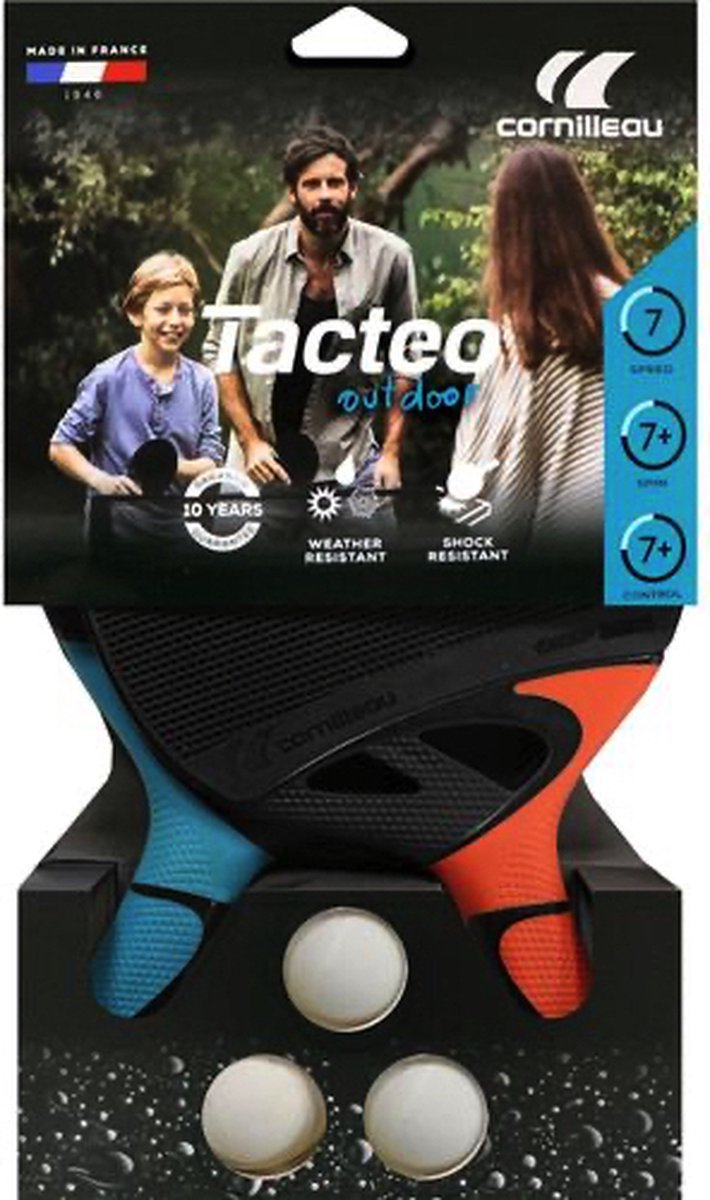 Cornilleau Tacteo Duo Pack - outdoor tafeltennisbats - blauw/terra cotta - inclusief tafeltennisballen