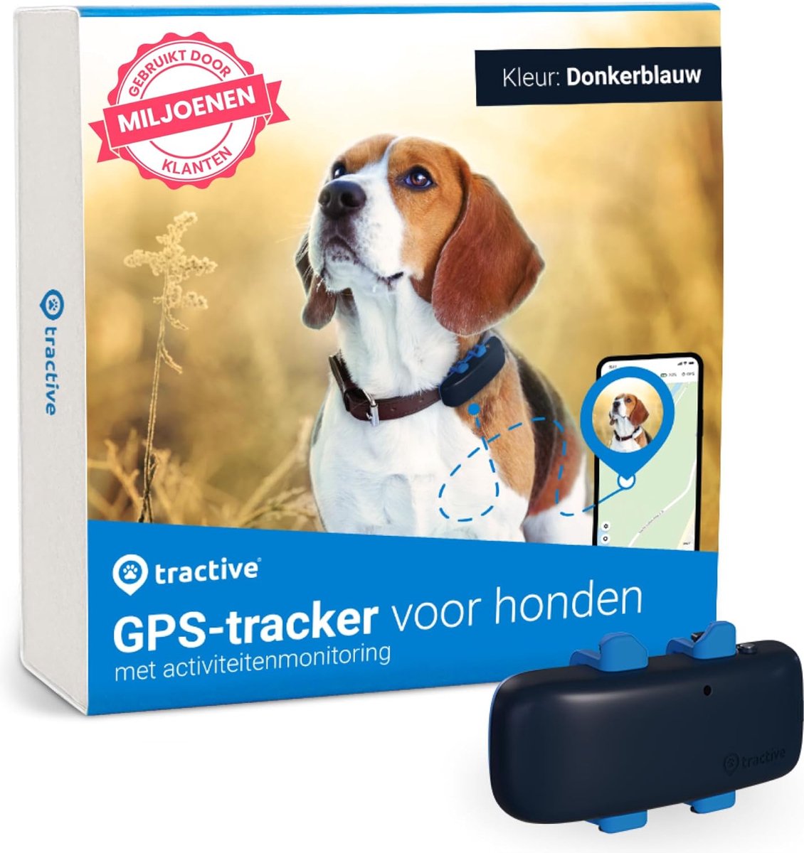 Tractive DOG 4 - Gps-hondenhalsband en gezondheidsmonitor - Donkerblauw - Tractive