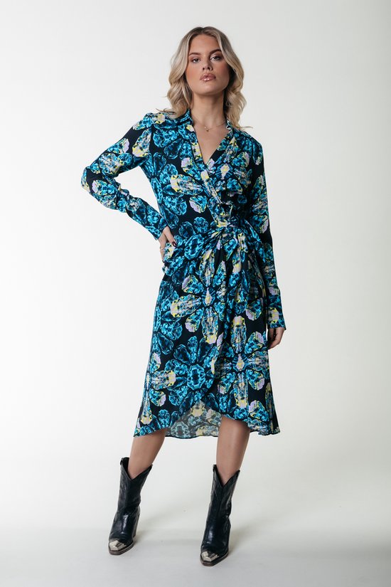Colourful Rebel Lea Digital Flower Wrap Midi Dress- M