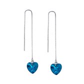 Zilveren -Doorsteek -Oorbellen -blauw -hart- lang- Charme Bijoux