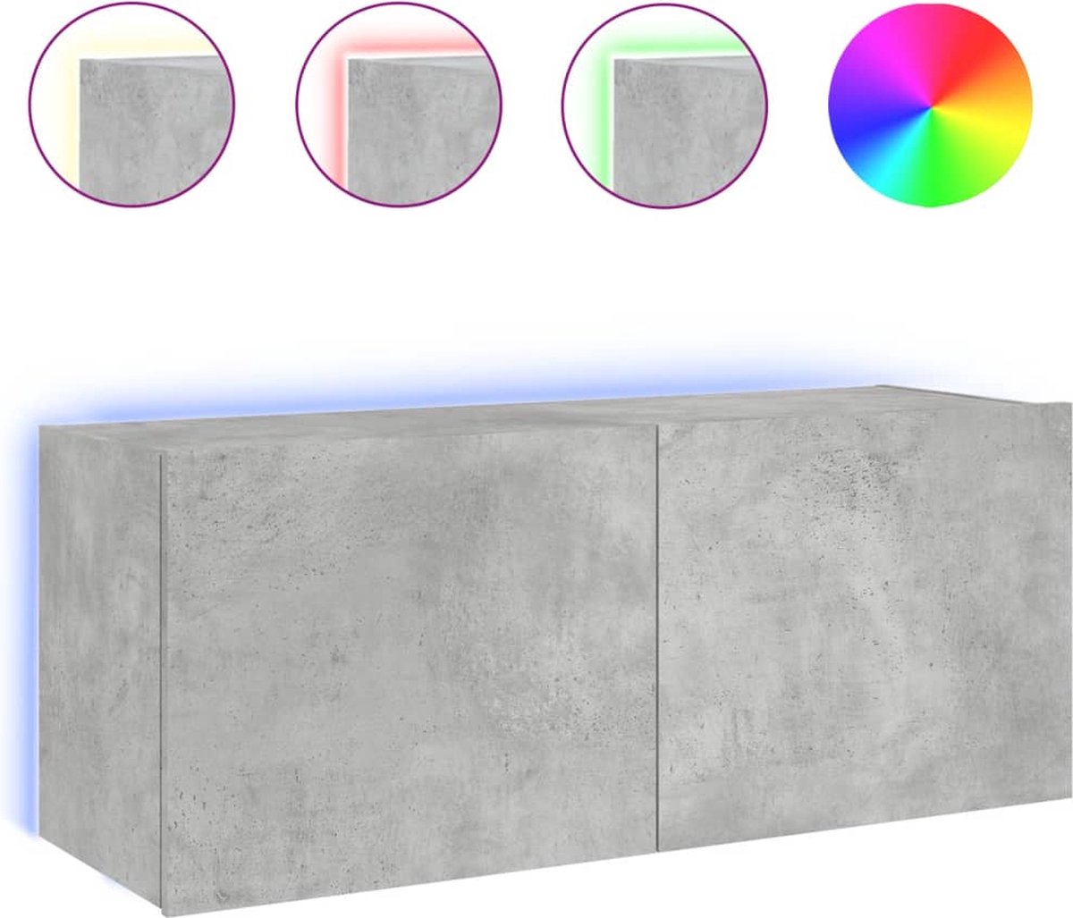 vidaXL Tv-wandmeubel - met - LED-verlichting - 100x35x41 - cm - betongrijs