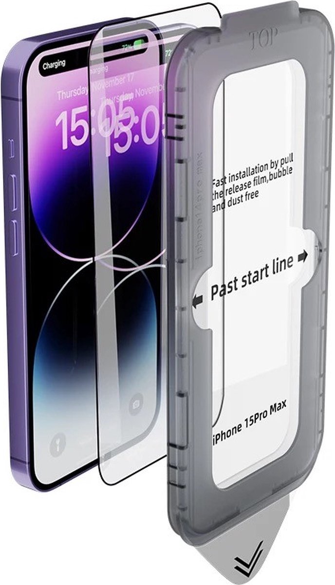 Screen protector Uzzy M.F - Glass- Met Montage Frame - voor iPhone 14 Pro Max HD - gehard glas