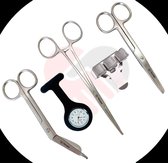Kit de démarrage pour infirmière en acier inoxydable – 5 pièces – Ensemble de ciseaux – Porte-stylo – Montre d'infirmière – Cadeaux d'infirmière