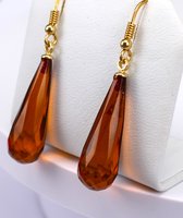 Brigada - boucles d'oreilles en forme de goutte d'ambre - vieilles de 50 millions d'années - cognac - argent sterling 925 plaqué or 18 carats