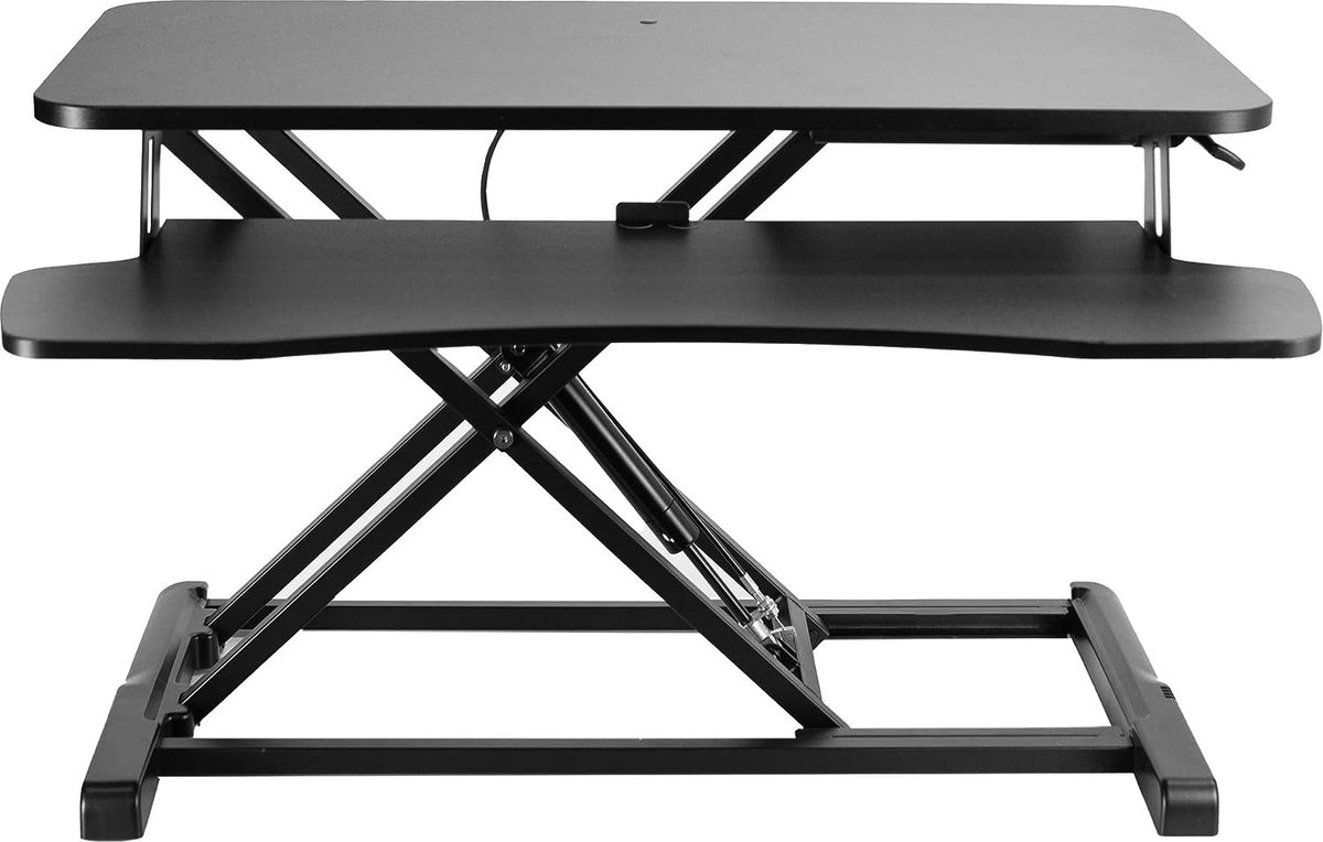 Ergonomisch Werkstation Verhoger -Monitor Stand - Hoogte Verstelbaar - 95 cm Breed - Hoogwaardig Metaal - Geschikt voor Dual Monitor & Laptop - Ruimtebesparend Design - Zwart