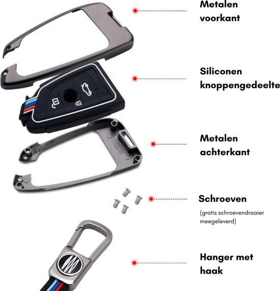 ontto Metalen autosleutelhoes sleutelhoes geschikt voor BMW X1 X7 M Sport 223i iX40 iX50 xDrive i4 IX1 7-serie 740LI G07 XM I7 2022-2023 beschermhoes sleutelhanger sleuteletui Cover-A zwart
