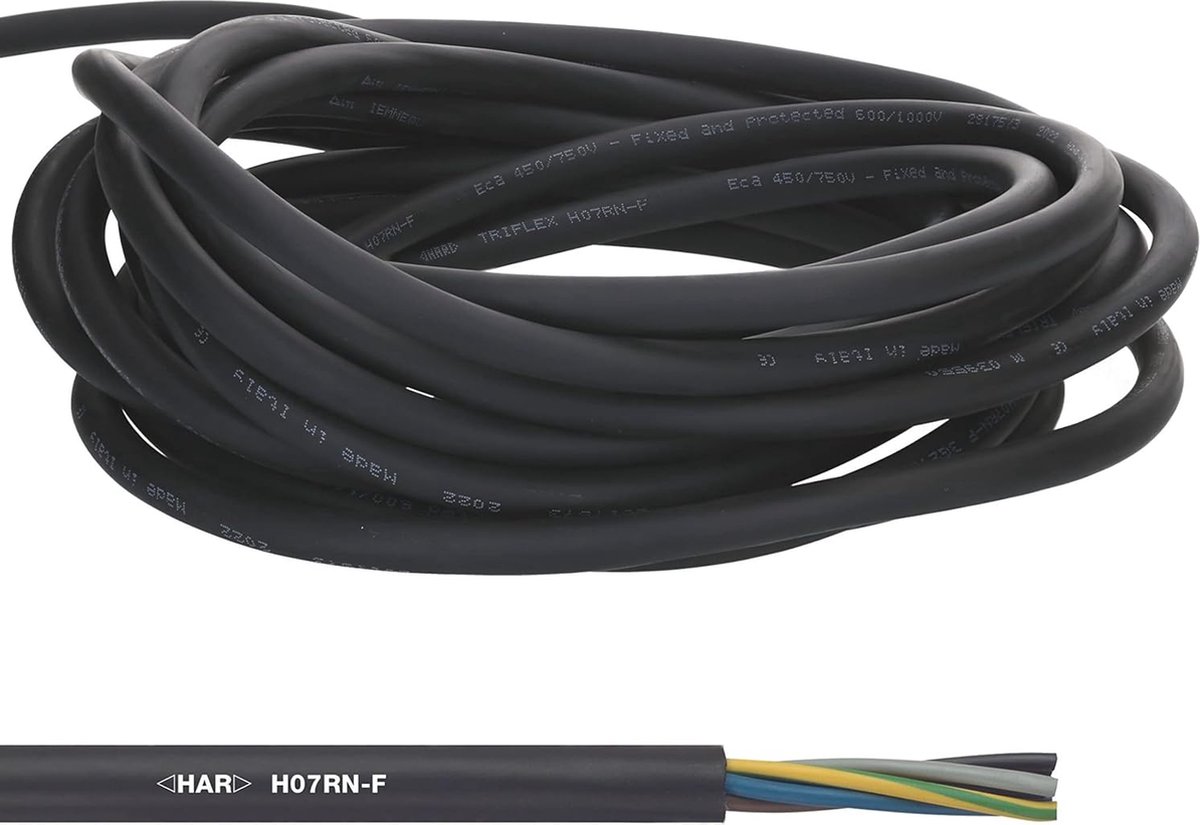 Image of 10 meter Lapp 16001053 H07RN-F 4x2,5 mm² flexibele rubberen kabel met aardgeleider I UV-bestendige kabel voor buitengebruik I oliebestendig I koudebestendig I aansluitkabel 4G2,5 mm2 zwart