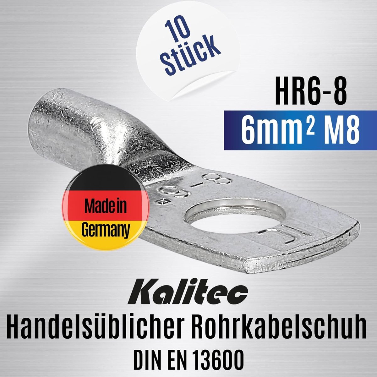 Kalitec HR6-8 Lot 10 Cosses Tubulaires 6mm² M8 - Sans Trou De Vision - Fabriqué En Allemagne