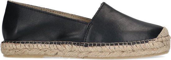 Manfield - Dames - Zwarte leren espadrilles - Maat 38