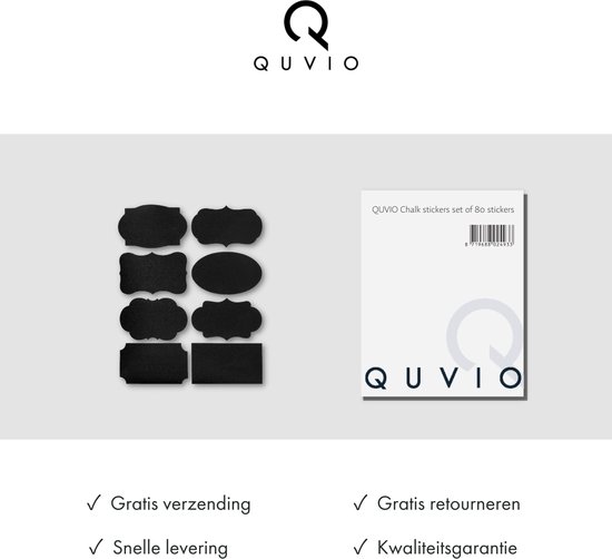 QUVIO Krijt stickers set van 80 stickers / Krijtbord labels / Schoolbord sticker / Krijtsticker / Keukenlabel / Keuken etiketten / Krijt labels - Zwart