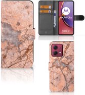 Wallet Book Case Geschikt voor Motorola Moto G84 Telefoon Hoesje Marmer Oranje
