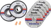 Kit de coupe/meulage KWB Ø 125 mm - 5x disque à tronçonner + 2x serpillière + protections auditives - En cassette - 712052