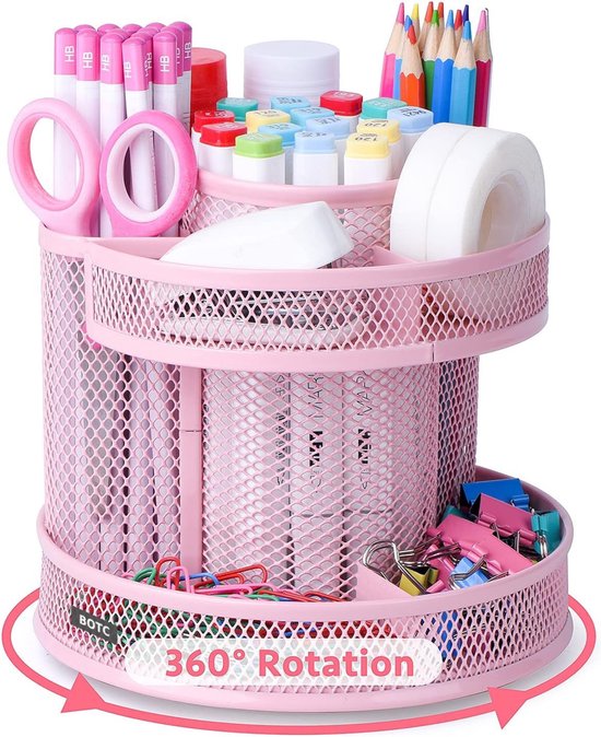 BOTC Pennenbakje - Pennenhouder - 360 graden draaibaar - Bureau Organizer - Desk Organizer - Metaal - Roze