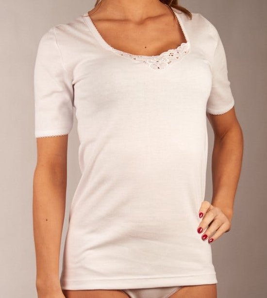 Dulcia T-shirt ronde hals - White - maat 48 (48) - Dames Volwassenen - 100% katoen- 684.6827 wit-48