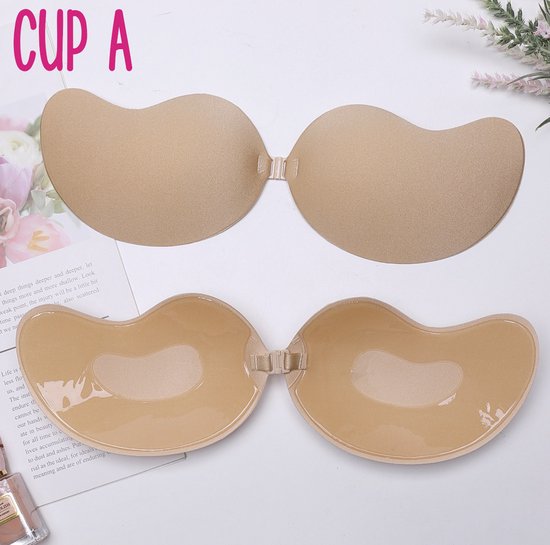 SilverAndCoco® - Push up Plak BH herbruikbaar / Zelfklevende Invisible bh met clipsluiting / Onzichtbare Siliconen Tepel bedekkers BH Pads Silicone Nipple cover Strapless boob lift - Nude / Beige - Cup A
