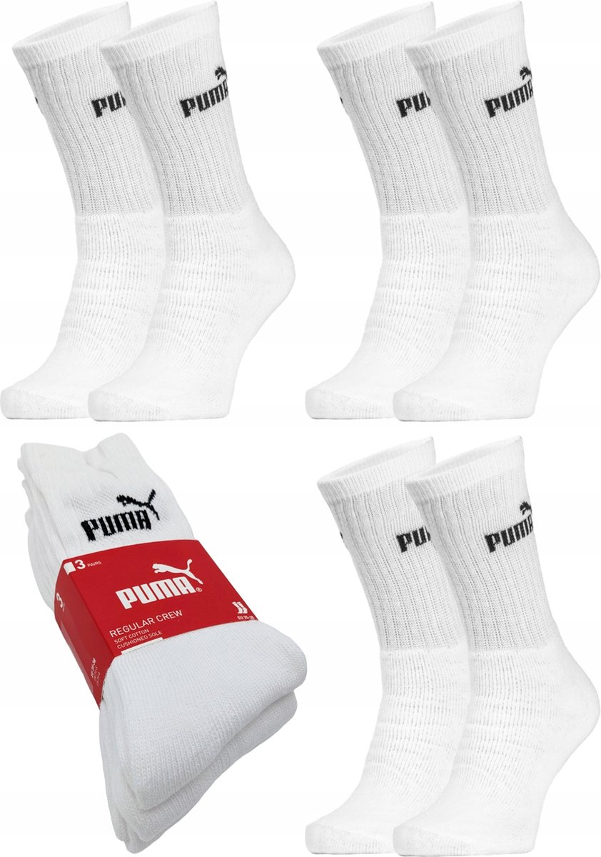 PUMA Unisex – 42 cm 3 pack Sokken voor Heren/Dames Sport Regular Herensokken Witte