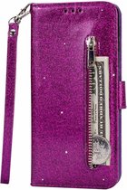 Portemonnee Hoesje - Wallet Case - Rits Sparkly Glitter - Telefoonhoes met Kord Geschikt voor: Samsung Galaxy A22 5G - Paars