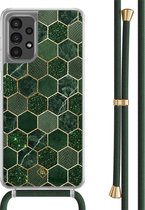 Casimoda® hoesje met groen koord - Geschikt voor Samsung A13 4G - Kubus Groen - Afneembaar koord - TPU/polycarbonaat - Groen