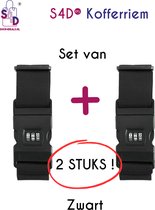 S4D® - Kofferband - Bagageriem - Kofferriem - Koffersloten - Met Cijferslot - 2 Meter - Set Van 2 STUKS ! - Zwart