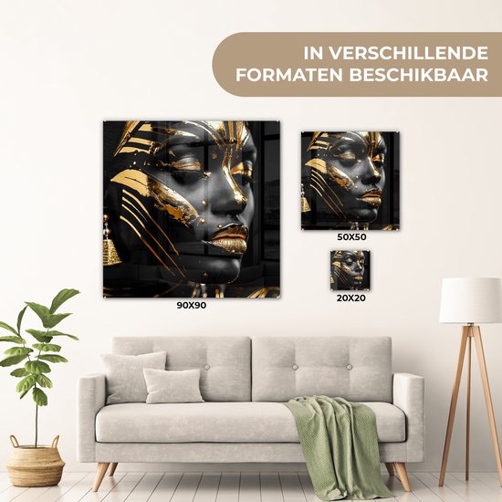 MuchoWow® Peinture sur verre 20x20 cm - Peinture sur verre acrylique - Femme - Or - Zwart - Portrait - Moderne - Abstrait - Photo sur verre - Décoration murale salon - Décoration murale chambre - Peintures