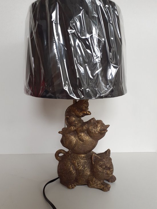 Katten beelden bruin/zwarte katten lamp inclusief kap en lamp 3 katten op elkaar 43 x 25 x 25 cm