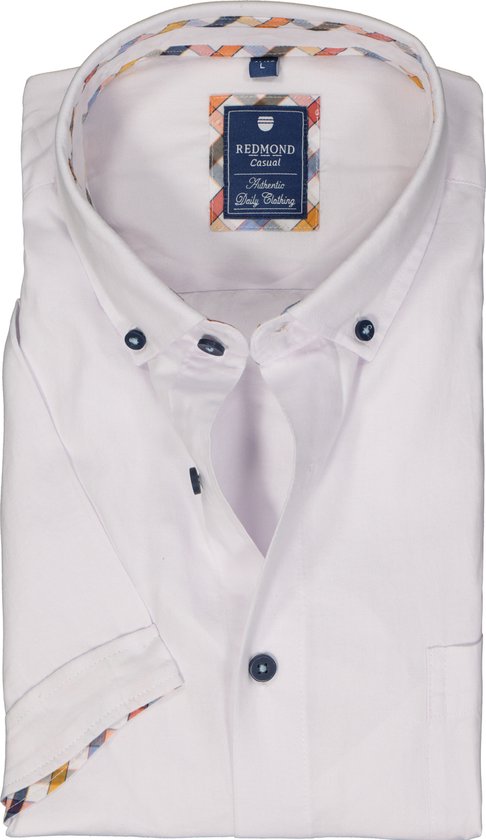 Redmond regular fit overhemd - korte mouw - Oxford - wit - Strijkvriendelijk - Boordmaat: 51/52