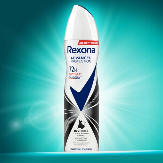 Witte Rexona deodorant bus, 'Advanced Protection', 72H, Body Heat Activated, Invisible on Black & White Clothes.