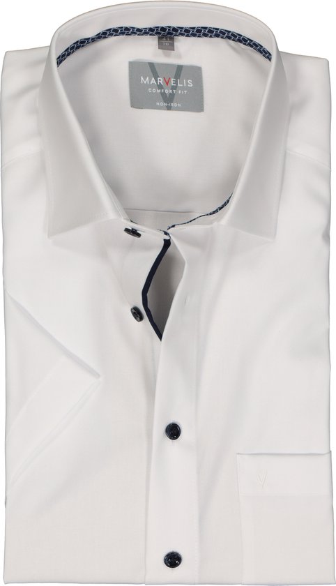 MARVELIS comfort fit overhemd - korte mouw - structuur - wit - Strijkvrij - Boordmaat: