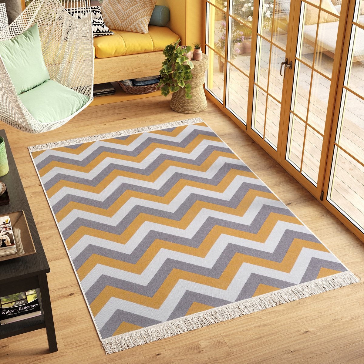 Tapiso Azteca Vloerkleed Franjes Zigzag Woonkamer Katoenen Dubbelzijdig Tapijt Maat- 60x11