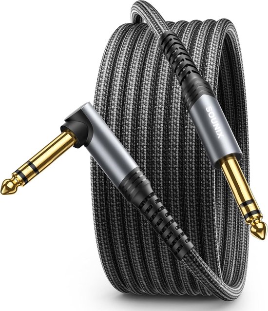 Foto: Sounix gitaarkabel instrumentkabel 2 meter trs stereo 6 35 mm naar 6 35 mm gitaarkabel gold plated l shape zwart