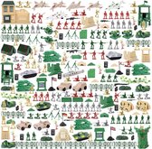 Militaire speelset - 303x stuks met speelgoedsoldaatjes; Militaire figuren; Tanks; Vliegtuigen; Vlaggen; Draagtas en Slagveld-accessoires