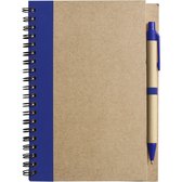 Notitie/opschrijf boekje met balpen - harde kaft - beige/blauw - 18x13cm - 60blz gelinieerd - blocnotes
