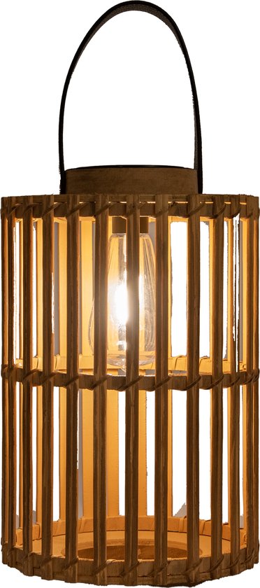 Anna's Collection Solar lantaarn - voor buiten - D20 x H32 cm - bamboe hout - tafellamp