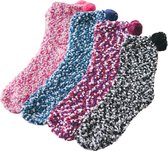 Malinsi Fluffy Candy Sokken Dames - Donkere 4 Pack - One Size maat 36-41 - Huissokken - Dikke Wintersokken - Cadeau voor haar - Housewarming - Verjaardag - Vrouw