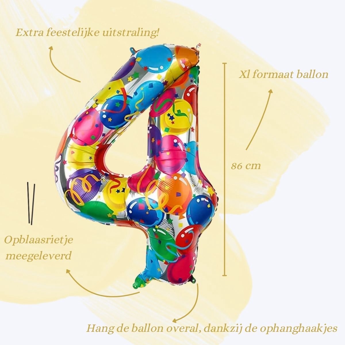 Cijfer Ballonnen Ballon Cijfer 4 Verjaardag Versiering Feest Helium Ballonnen Cijferballon Folieballon Kleur Xl Formaat — afbeelding 2