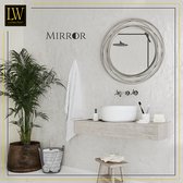 LW Collection wandspiegel zilver rond 60x60 cm metaal - grote spiegel muur - industrieel - woonkamer gang - badkamerspiegel - muurspiegel zilveren rand - hangspiegel met luxe design