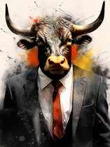 Stier Met Pak Canvas - Realistic Graffiti Art Canvas Stier -formaat - 60x90cm