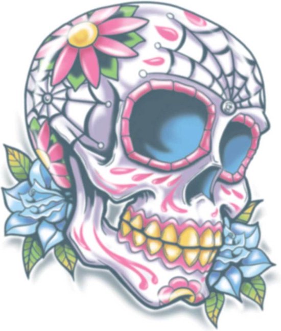 Partychimp Neptattoo Volwassenen Day of the Dead Calaveras - Polyester