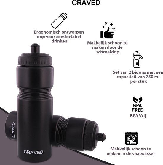 Gourdes Craved - 2 pièces - Noir - 750 ml