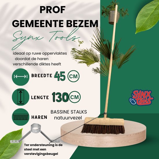 Synx Tools Gemeente bezem 45 cm - Korte Steel - Straatbezem / Stadsbezem - Harde natuurvezels - Bezemsteel - Bezems - Schrobborstels - Veger - Buitenbezem -incl. Steel 130 cm van Synx Tools — afbeelding 3