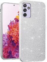 Casemania Hoesje Geschikt voor Samsung Galaxy A55 - Zilver - Glitter Back Cover