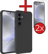 Hoesje Geschikt voor Samsung S24 Hoesje Siliconen Case Hoes Met 2x Screenprotector - Hoes Geschikt voor Samsung Galaxy S24 Hoes Cover Case - Zwart